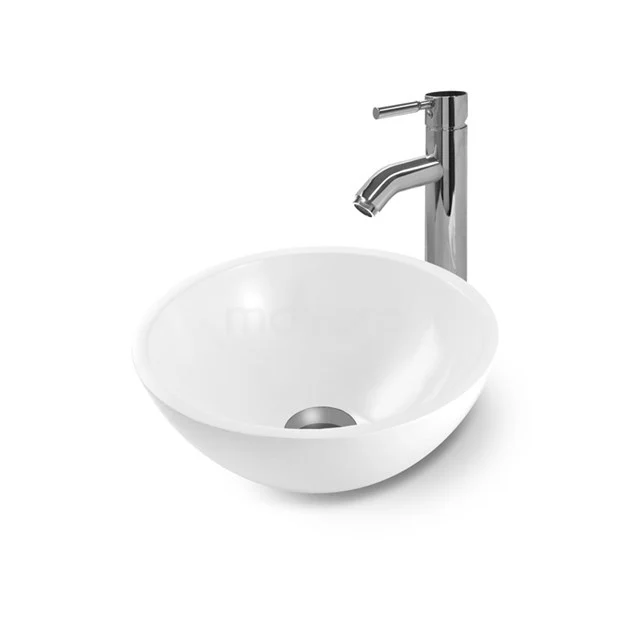 Aufsatzwaschbecken Mintra Mineralguss Hochglanz Weiß 30x13cm Rund M120-0060 Weiße runde Design Waschbecken mit chromarmatur, ideal für moderne Bäder, hergestellt aus hochwertiger Keramik.