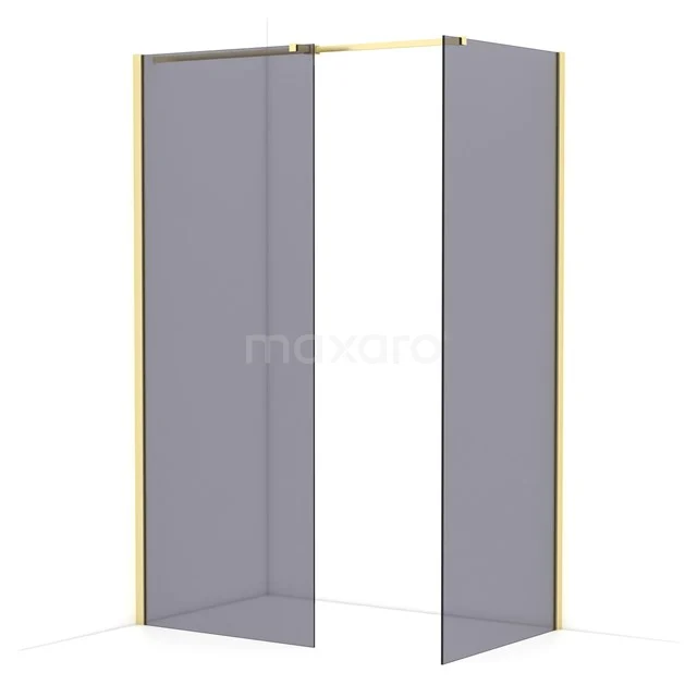 Diamond Walk-in shower | 80x80 cm Light gold Smoke glass 2 fixed walls IDB0808311LG