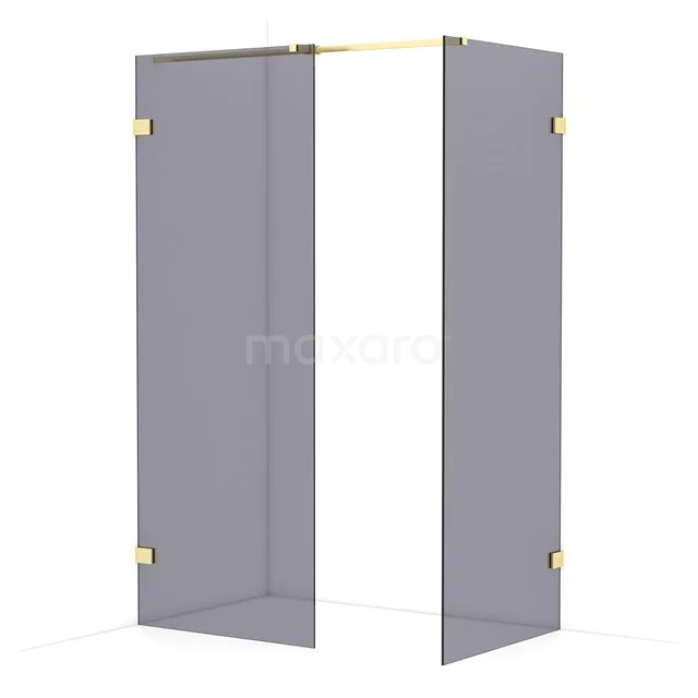 Diamond Walk-in shower | 80x80 cm Light gold Smoke glass 2 fixed walls IDB0808321LG