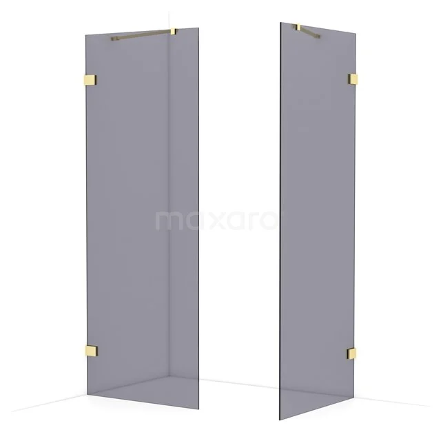 Diamond Walk-in shower | 80x80 cm Light gold Smoke glass 2 fixed walls IDB0808421LG