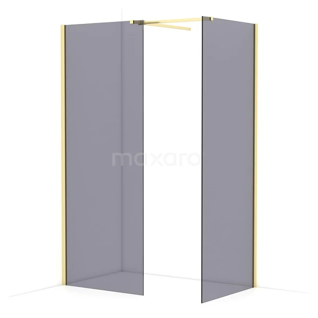 Diamond Walk-in shower | 80x80 cm Light gold Smoke glass 2 fixed walls IDB0808511LG
