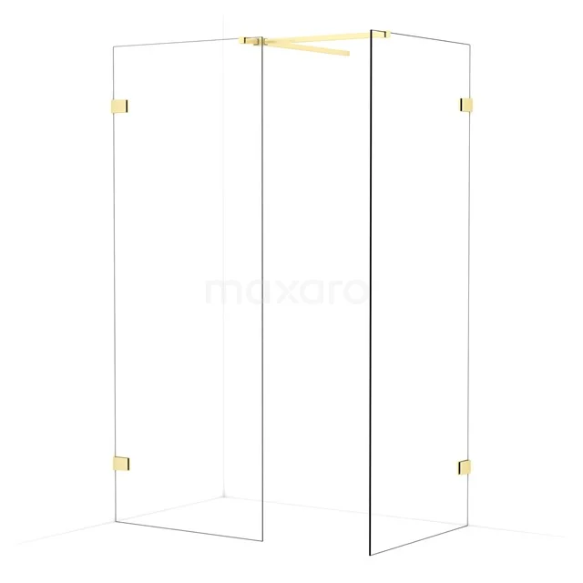 Diamond Walk-in shower | 80x80 cm Light gold Clear glass 2 fixed walls IDB0808520LG