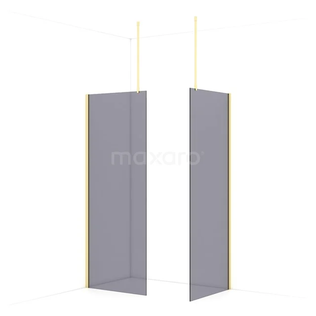 Diamond Walk-in shower | 80x80 cm Light gold Smoke glass 2 fixed walls IDB0808911LG