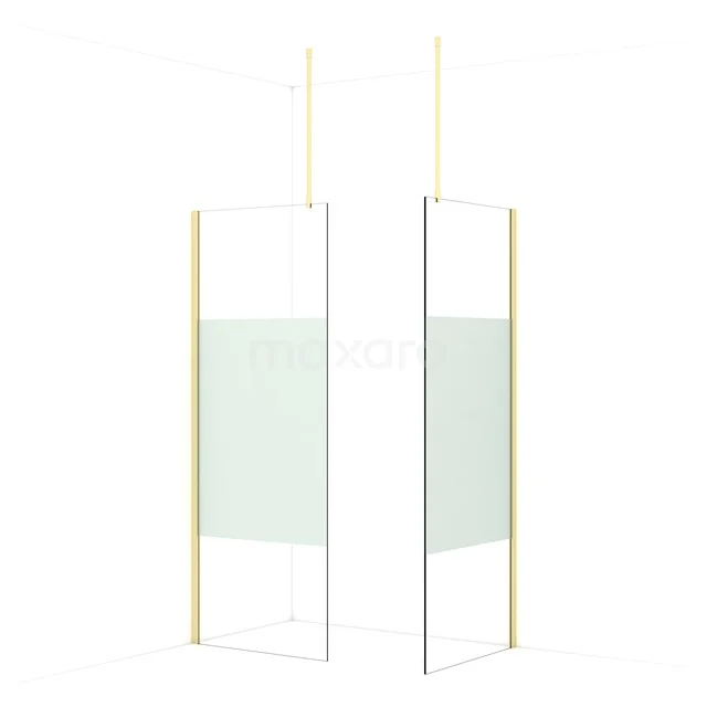 Diamond Walk-in shower | 80x80 cm Light gold Clear with matt strip 2 fixed walls IDB0808913LG