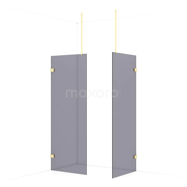 Diamond Walk-in shower | 80x80 cm Light gold Smoke glass 2 fixed walls IDB0808921LG