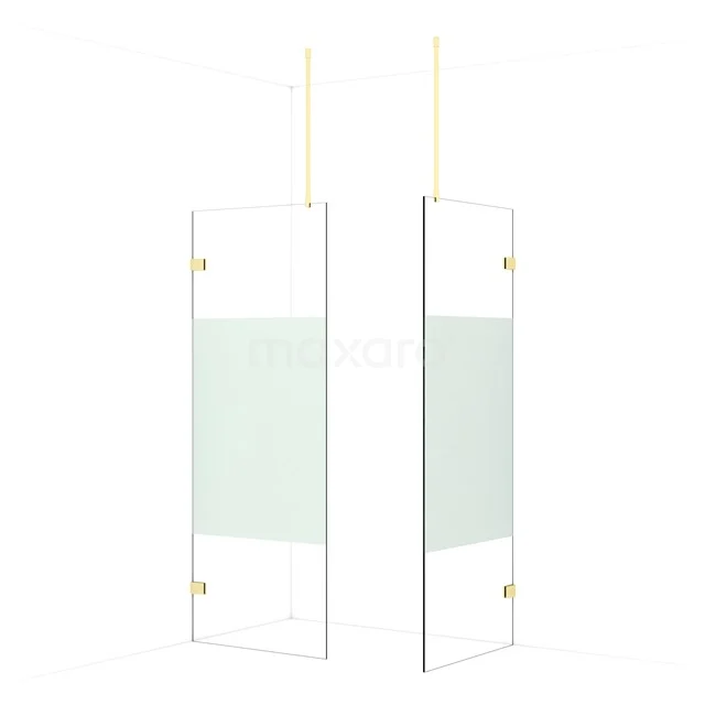 Diamond Walk-in shower | 80x80 cm Light gold Clear with matt strip 2 fixed walls IDB0808923LG