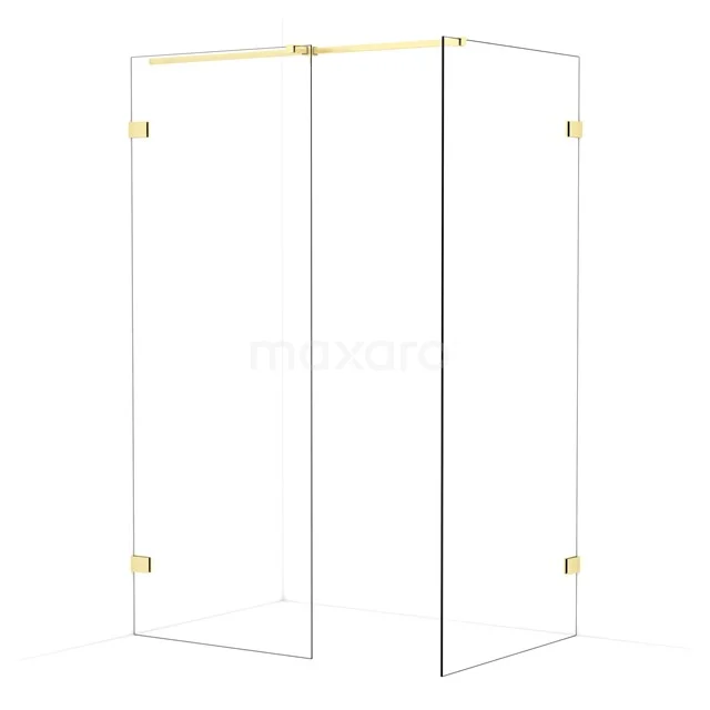 Diamond Walk-in shower | 90x80 cm Light gold Clear glass 2 fixed walls IDB0809320LG