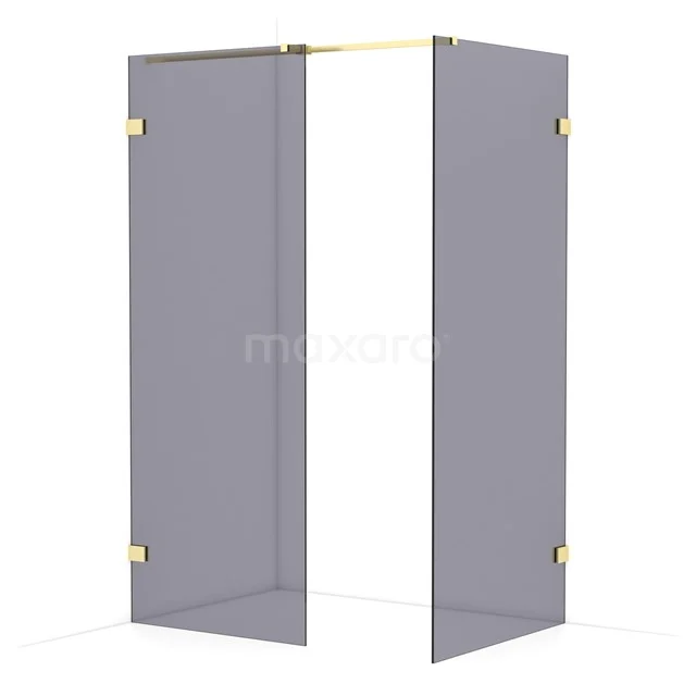 Diamond Walk-in shower | 90x80 cm Light gold Smoke glass 2 fixed walls IDB0809321LG