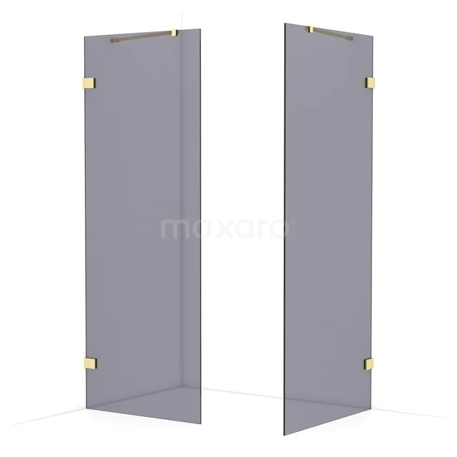 Diamond Walk-in shower | 90x80 cm Light gold Smoke glass 2 fixed walls IDB0809421LG