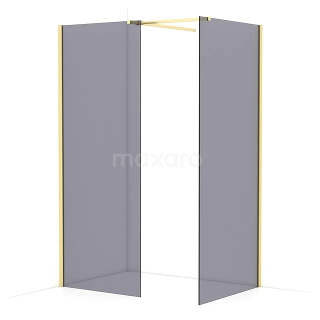 Diamond Walk-in shower | 90x80 cm Light gold Smoke glass 2 fixed walls IDB0809511LG