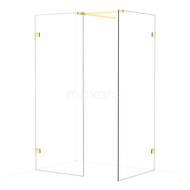 Diamond Walk-in shower | 90x80 cm Light gold Clear glass 2 fixed walls IDB0809520LG