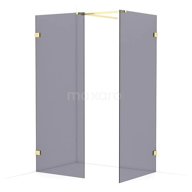 Diamond Walk-in shower | 90x80 cm Light gold Smoke glass 2 fixed walls IDB0809521LG