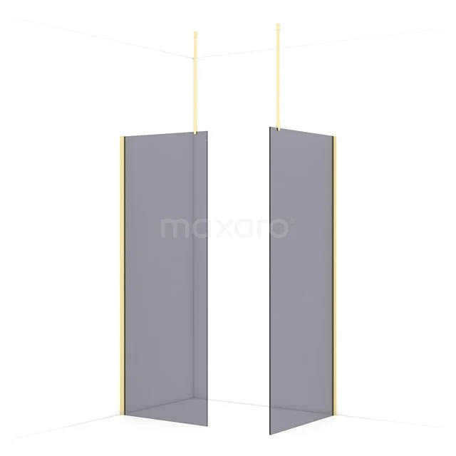 Diamond Walk-in shower | 90x80 cm Light gold Smoke glass 2 fixed walls IDB0809911LG