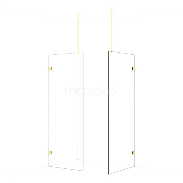 Diamond Walk-in shower | 90x80 cm Light gold Clear glass 2 fixed walls IDB0809920LG