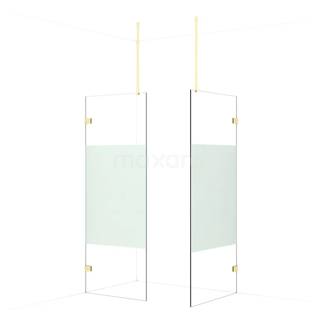Diamond Walk-in shower | 90x80 cm Light gold Clear with matt strip 2 fixed walls IDB0809923LG