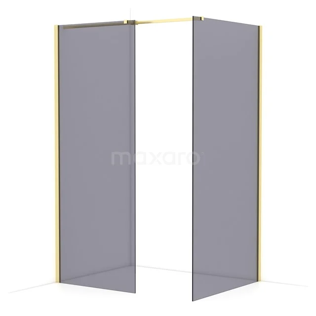 Diamond Walk-in shower | 100x80 cm Light gold Smoke glass 2 fixed walls IDB0810311LG