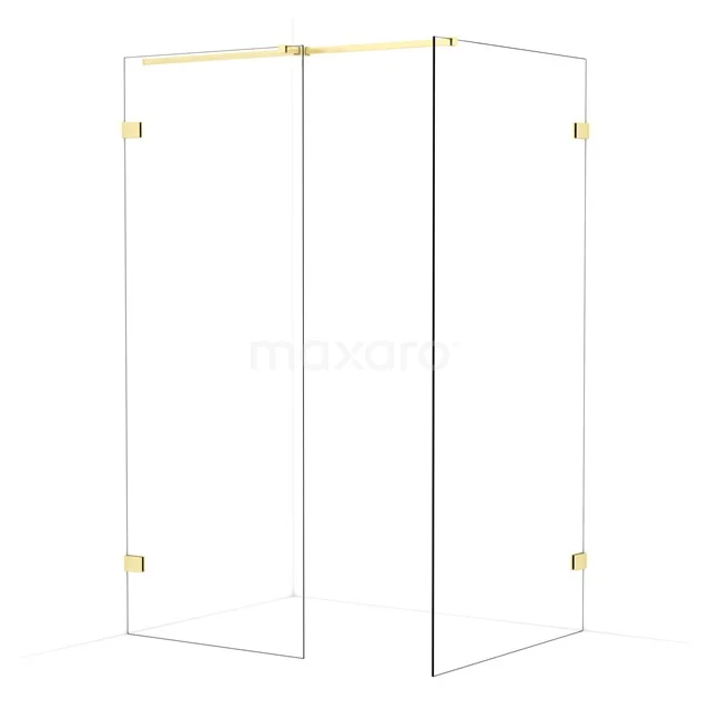 Diamond Walk-in shower | 100x80 cm Light gold Clear glass 2 fixed walls IDB0810320LG
