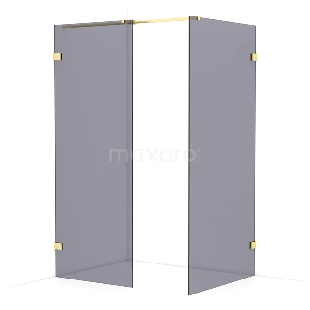 Diamond Walk-in shower | 100x80 cm Light gold Smoke glass 2 fixed walls IDB0810321LG