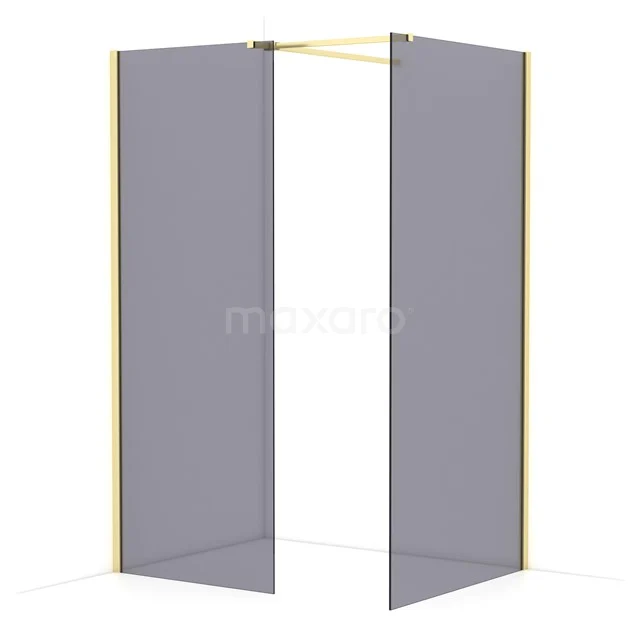 Diamond Walk-in shower | 100x80 cm Light gold Smoke glass 2 fixed walls IDB0810511LG