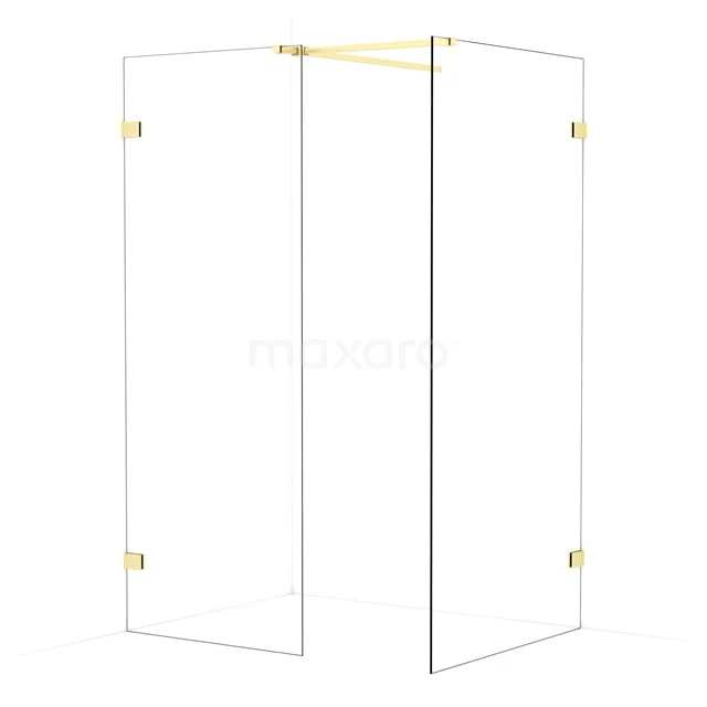 Diamond Walk-in shower | 100x80 cm Light gold Clear glass 2 fixed walls IDB0810520LG