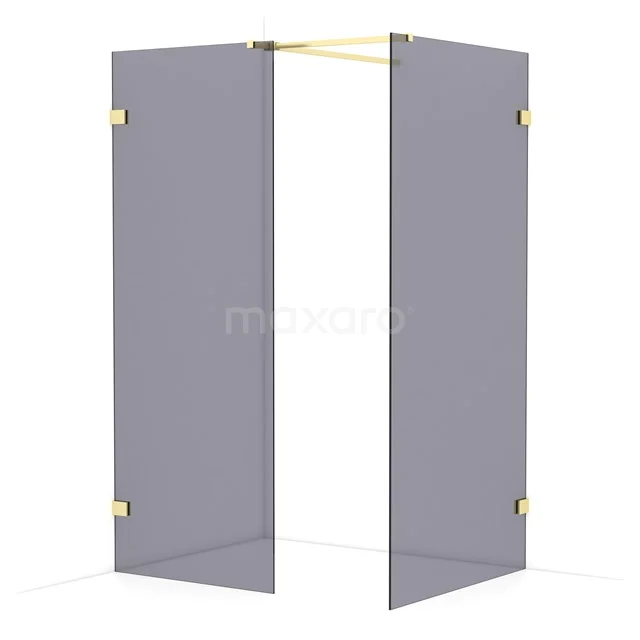 Diamond Walk-in shower | 100x80 cm Light gold Smoke glass 2 fixed walls IDB0810521LG