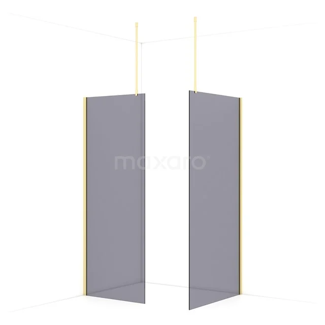 Diamond Walk-in shower | 100x80 cm Light gold Smoke glass 2 fixed walls IDB0810911LG