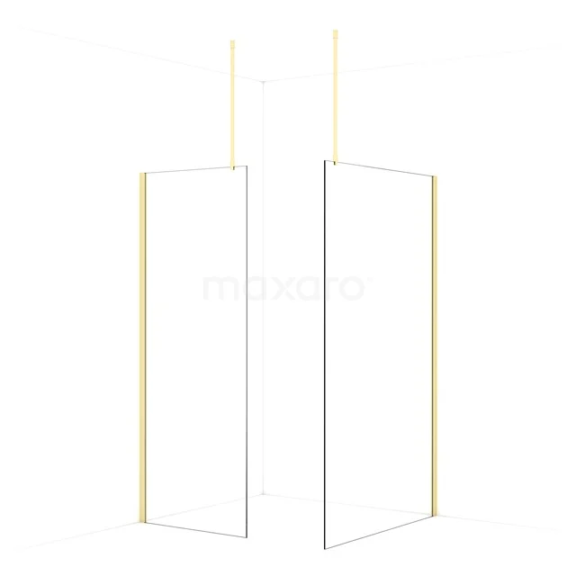 Diamond Walk-in shower | 120x80 cm Light gold Clear glass 2 fixed walls IDB0812910LG