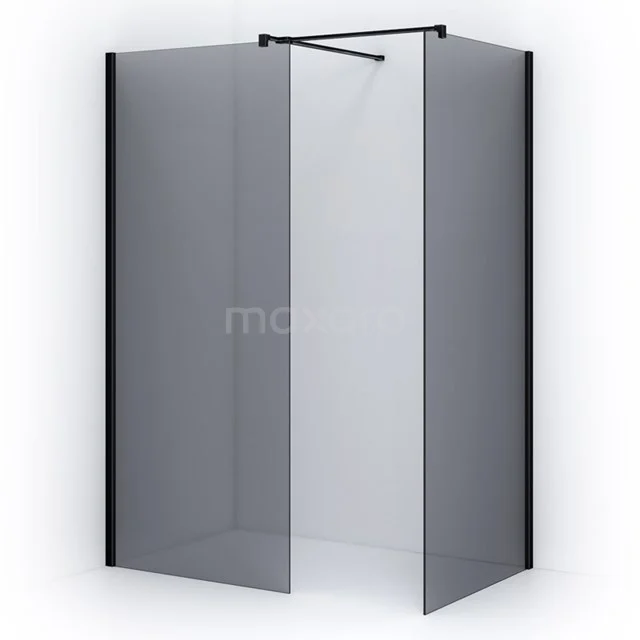 Black corner shower enclosure with frosted glass, sleek design and aluminium profiles, perfect for a modern bathroom layout.