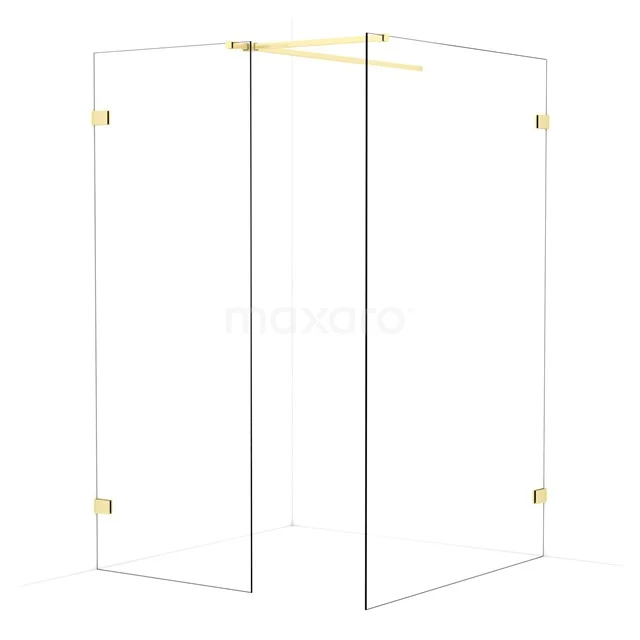 Diamond Walk-in shower | 130x80 cm Light gold Clear glass 2 fixed walls IDB0813520LG