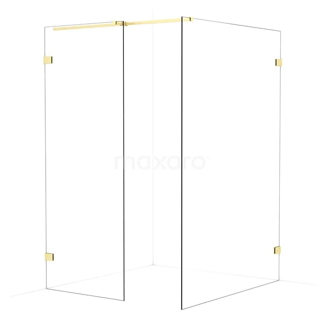 Diamond Walk-in shower | 140x80 cm Light gold Clear glass 2 fixed walls IDB0814320LG