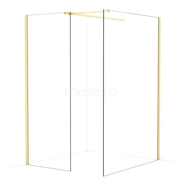 Diamond Walk-in shower | 140x80 cm Light gold Clear glass 2 fixed walls IDB0814510LG