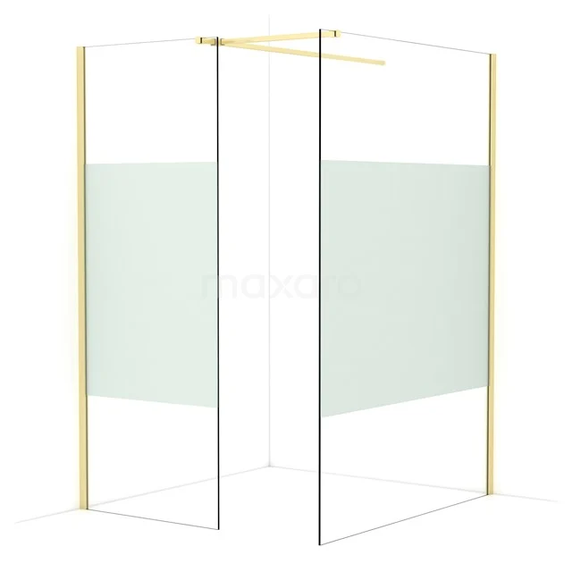 Diamond Walk-in shower | 140x80 cm Light gold Clear with matt strip 2 fixed walls IDB0814513LG