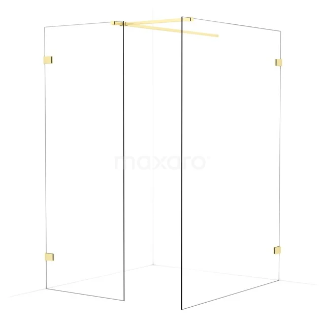 Diamond Walk-in shower | 140x80 cm Light gold Clear glass 2 fixed walls IDB0814520LG