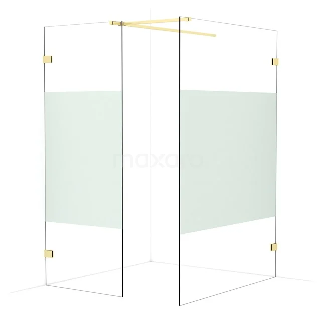 Diamond Walk-in shower | 140x80 cm Light gold Clear with matt strip 2 fixed walls IDB0814523LG