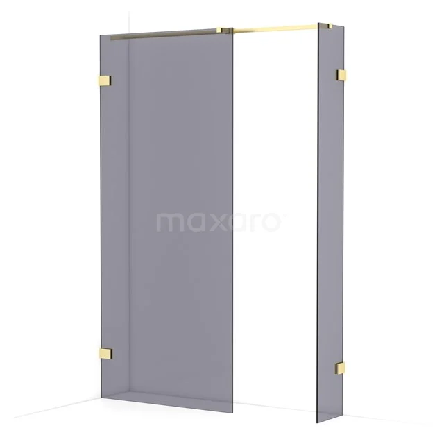 Diamond Walk-in shower | 90x30 cm Light gold Smoke glass 2 fixed walls IDB0903321LG