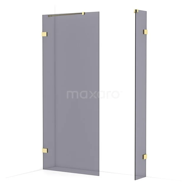 Diamond Walk-in shower | 90x30 cm Light gold Smoke glass 2 fixed walls IDB0903421LG