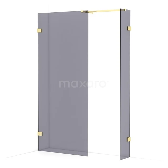 Diamond Walk-in shower | 90x30 cm Light gold Smoke glass 2 fixed walls IDB0903521LG