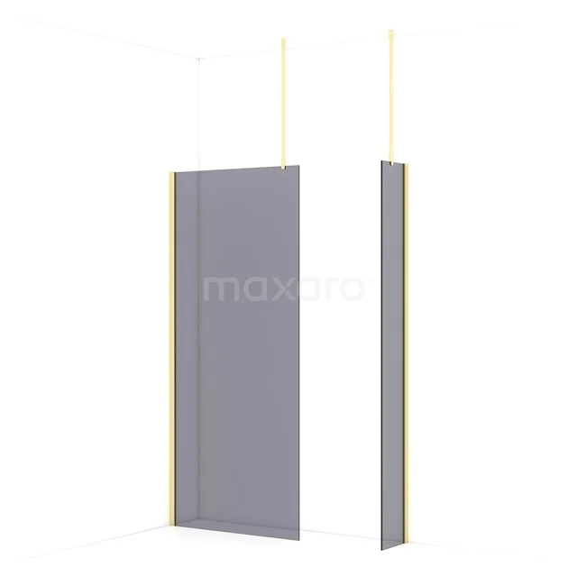 Diamond Walk-in shower | 90x30 cm Light gold Smoke glass 2 fixed walls IDB0903911LG