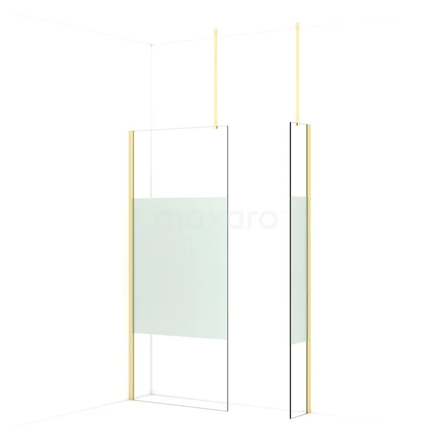 Diamond Walk-in shower | 90x30 cm Light gold Clear with matt strip 2 fixed walls IDB0903913LG
