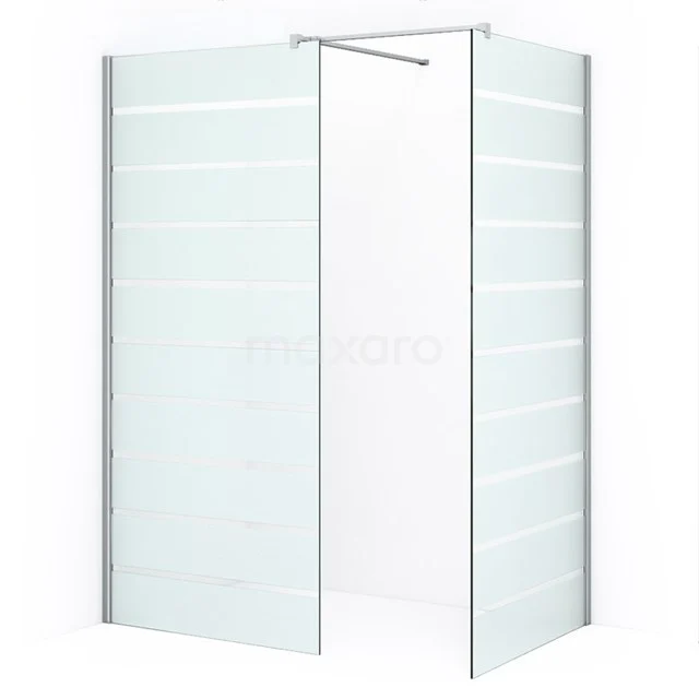 Pearl Walk-in shower | 90x90 cm Chrome Clear with matt stripes 2 fixed walls IPB0909506C Glass shower screen with frosted glass stripes, corner arrangement, including mounting bracket; modern design for a stylish bathroom.