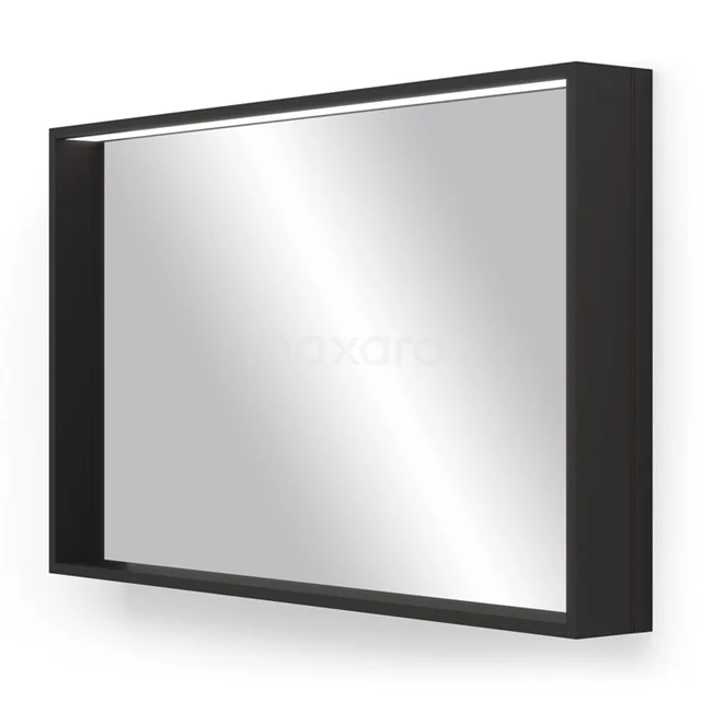 Rectangular bathroom mirror with matt black frame, modern style and integrated lighting for a stylish bathroom upgrade.
