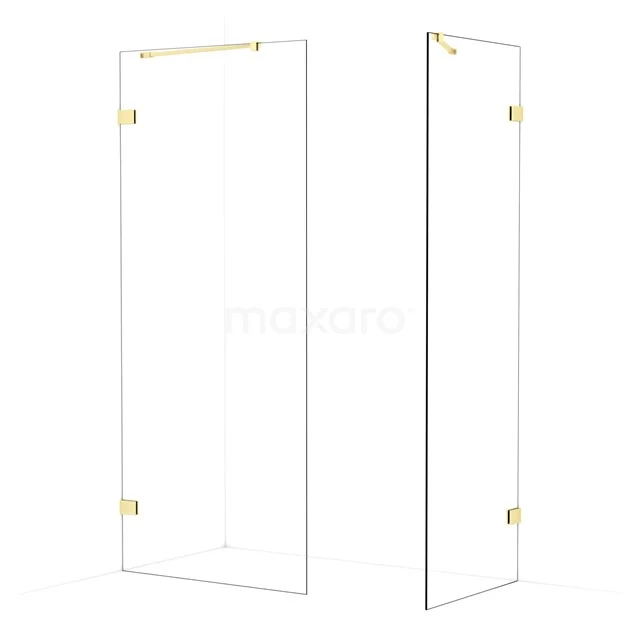 Diamond Walk-in shower | 90x70 cm Light gold Clear glass 2 fixed walls IDB0907420LG
