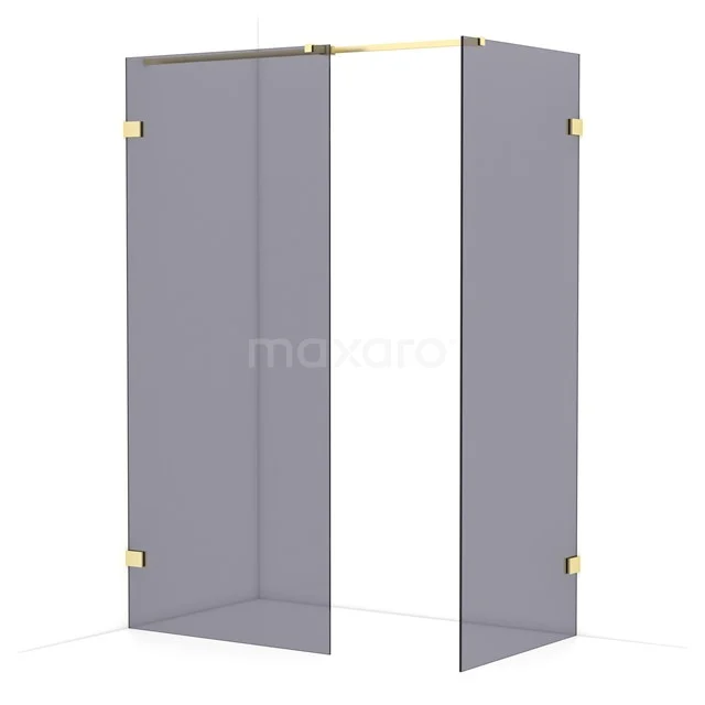 Diamond Walk-in shower | 90x80 cm Light gold Smoke glass 2 fixed walls IDB0908321LG