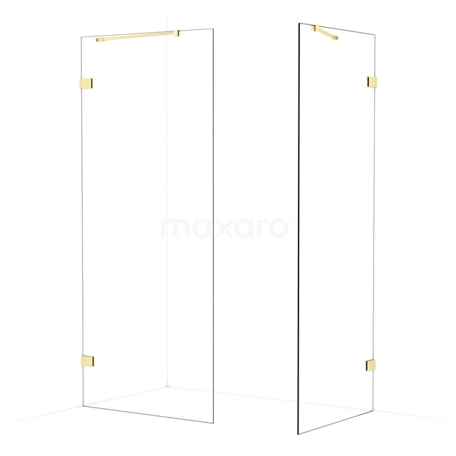 Diamond Walk-in shower | 90x80 cm Light gold Clear glass 2 fixed walls IDB0908420LG