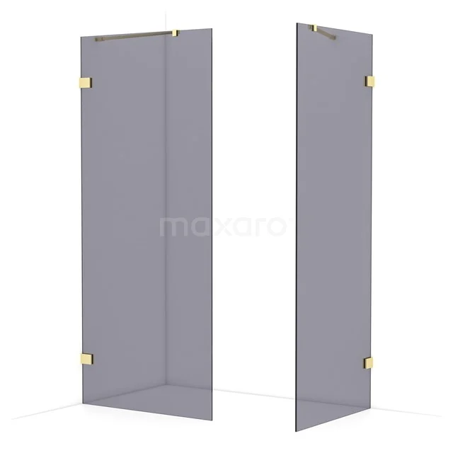 Diamond Walk-in shower | 90x80 cm Light gold Smoke glass 2 fixed walls IDB0908421LG