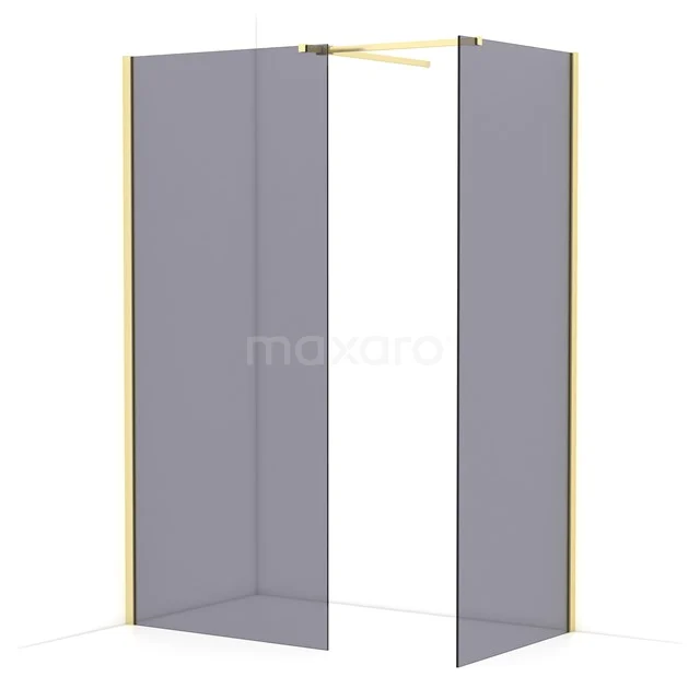 Diamond Walk-in shower | 90x80 cm Light gold Smoke glass 2 fixed walls IDB0908511LG
