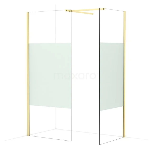 Diamond Walk-in shower | 90x80 cm Light gold Clear with matt strip 2 fixed walls IDB0908513LG