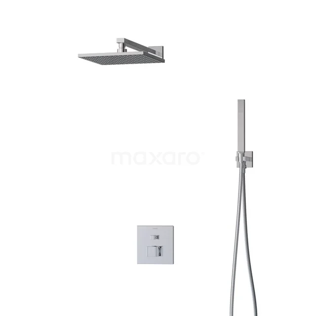 Cubic Regenduschen Einbau | Chrom 25 cm Regenduschen Eingriff BIC22-00006 Viereckige Regendusche-Set mit Handbrause, Chrom-Finish, minimalistisches Design, perfekt für moderne Badezimmerinterieurs.