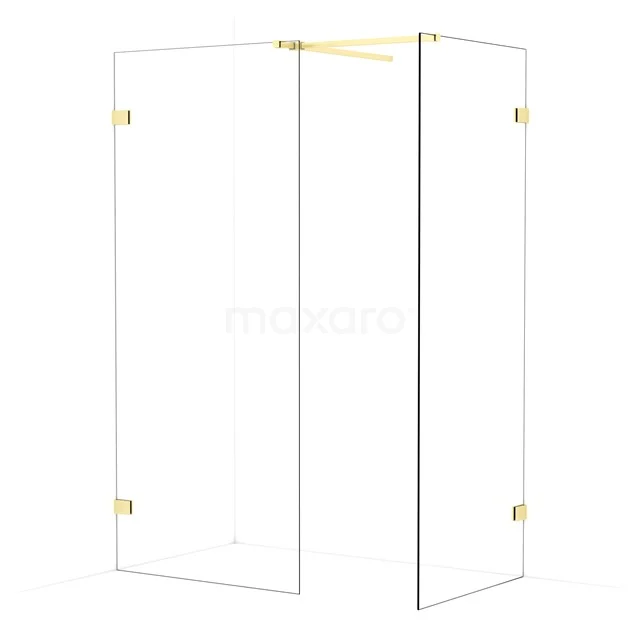 Diamond Walk-in shower | 90x80 cm Light gold Clear glass 2 fixed walls IDB0908520LG