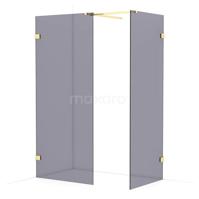 Diamond Walk-in shower | 90x80 cm Light gold Smoke glass 2 fixed walls IDB0908521LG